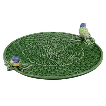 Bordallo Pinheiro kaas/taart tray groen met 2 vogeltjes - 31 cm