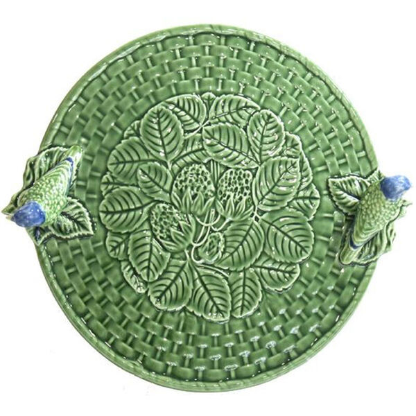 Bordallo Pinheiro kaas/taart tray groen met 2 vogeltjes - 31 cm
