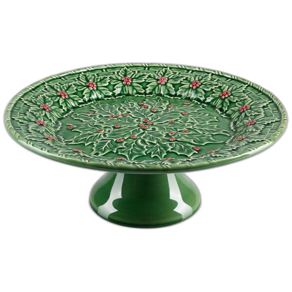 Bordallo Pinheiro Taartschaal op voet - Holly - Groen 34 cm