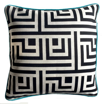 Kussen AJ Orginals black white piping turquoise 