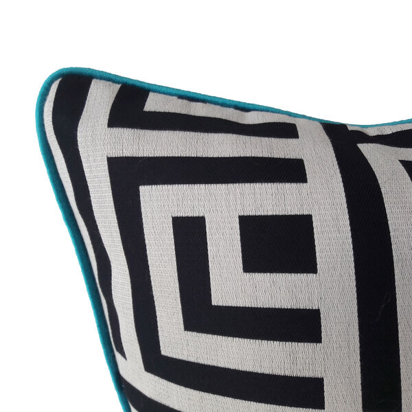 Kussen AJ Orginals black white piping turquoise