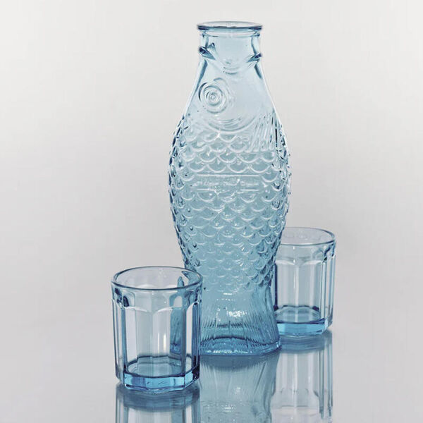 Set karaf met 2 glazen fish & fish M blauw