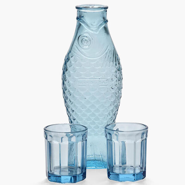 Set karaf met 2 glazen fish & fish M blauw