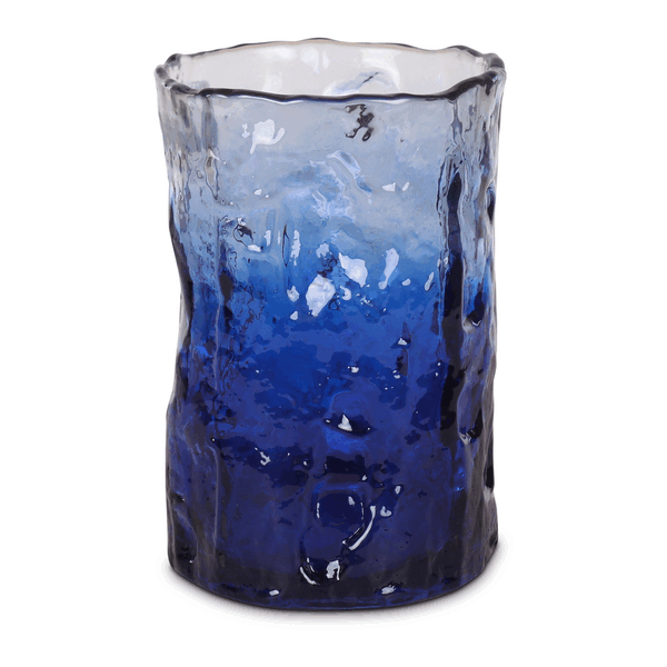 Vaas/windlicht glas blauw 20x14