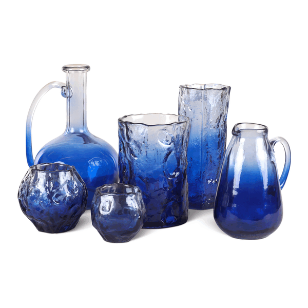 Vaas/windlicht glas blauw 20x14