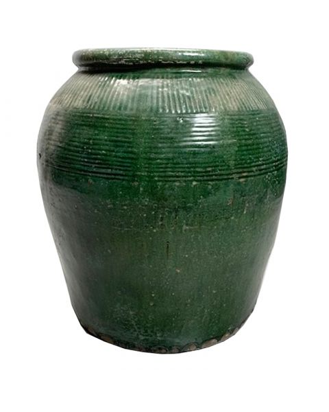 Antieke groen geglazuurde pot XL