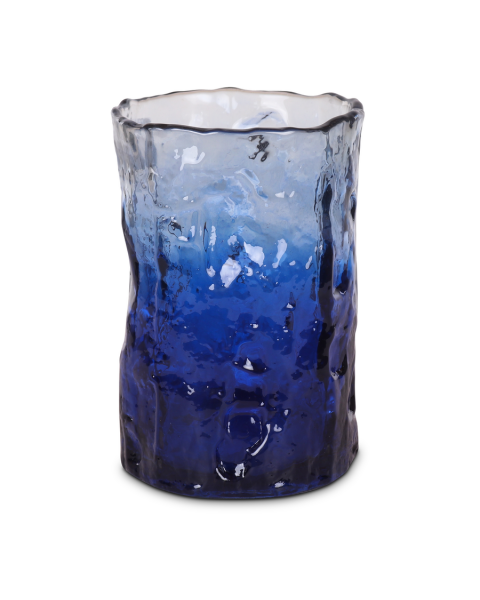 Vaas/windlicht glas blauw 20x14